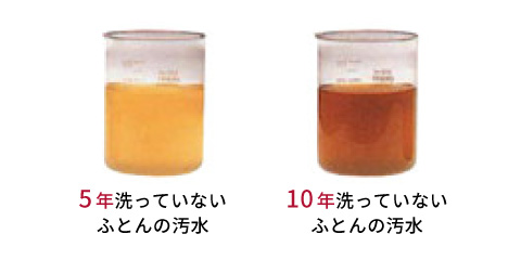 5年洗っていないふとんの汚水と5年洗っていないふとんの汚水の比較